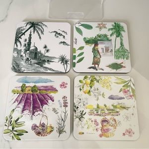 SET of 4 Gien Coasters w/ Holder